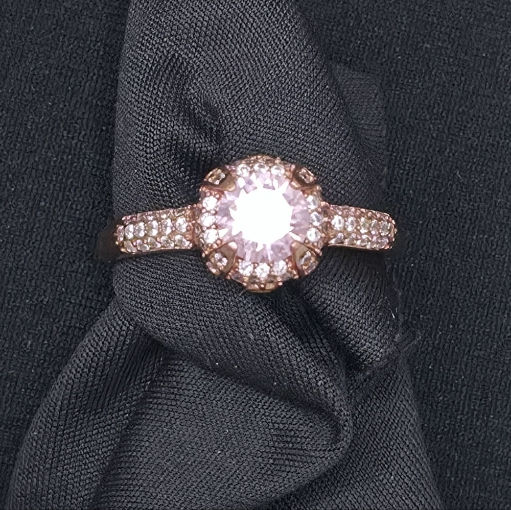 Source Unknown 925 Silver Rose Gold Vermeil Oval Pink Gemstone Ring SZ 10